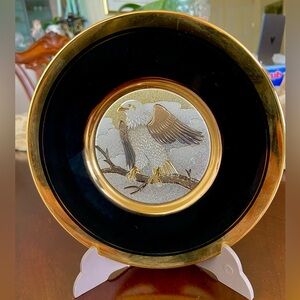 The Art Of Chokin Decorative Gilded 24 karat gold and silver Edged 6”Plate Eagle